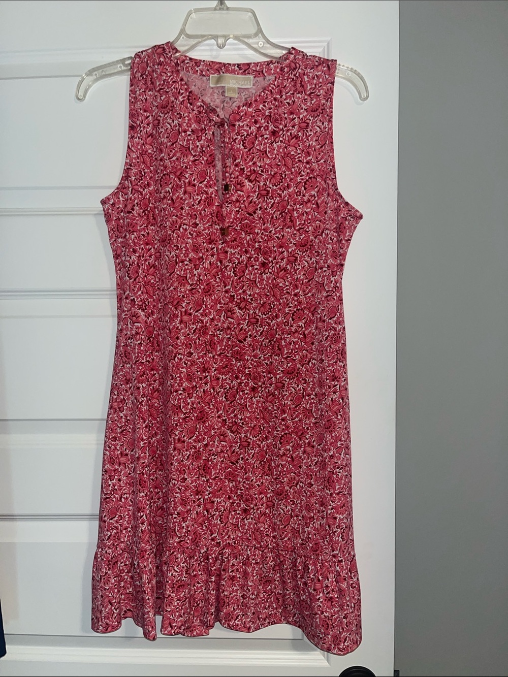 Mk Michael Michael Kors Pink Floral Sleeveless Dress ruffle flounce hem L